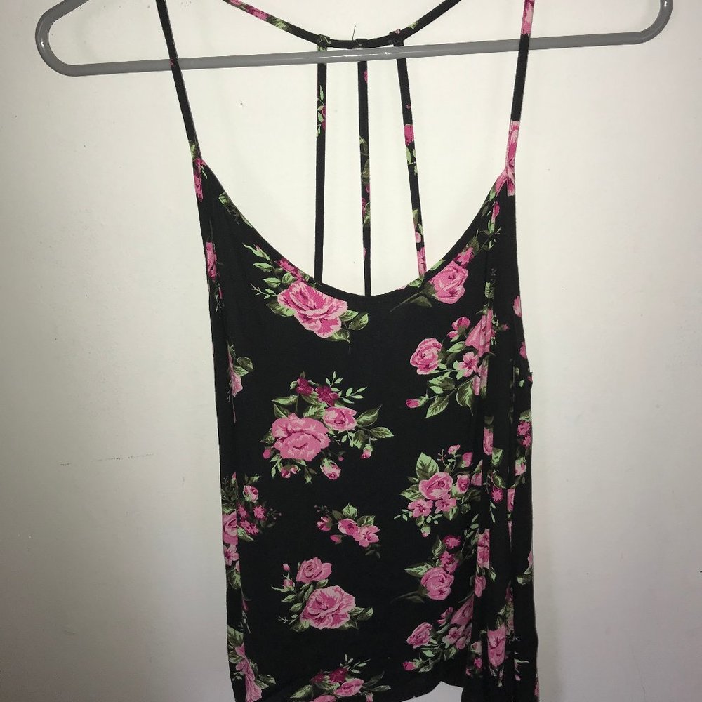 FLORAL SPAGHETTI STRAP, STRAPPY TANK TOP, LG
